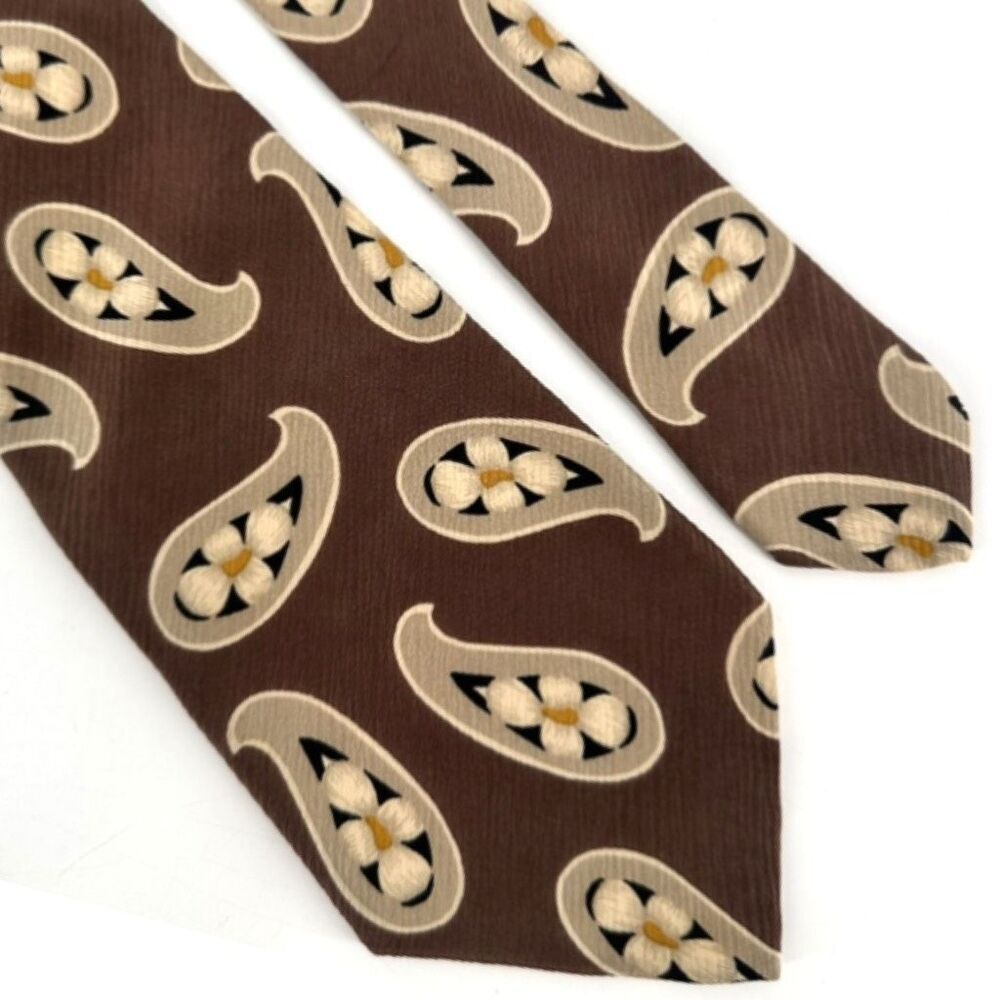 Boss Hugo Boss Men's 100% Silk Paisley Floral Made In Italy Neck Tie Brown